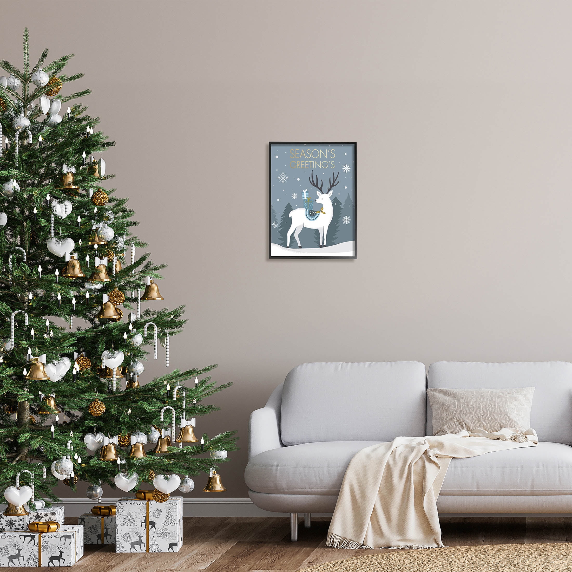 Stupell Industries Season's Greetings Holiday Reindeer Graphic Art Black Framed Art Print Wall Art, Design by Louise Allen Designs