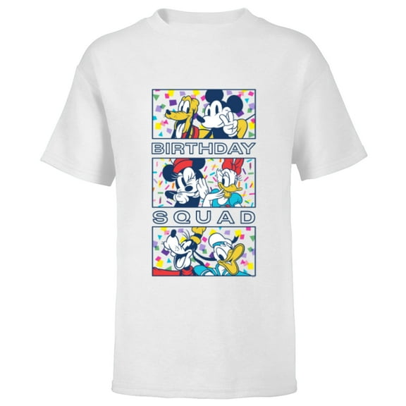 Disney Mickey Mouse and Friends Confetti Crew Birthday Squad - Short Sleeve T-Shirt for Kids - Customized-White