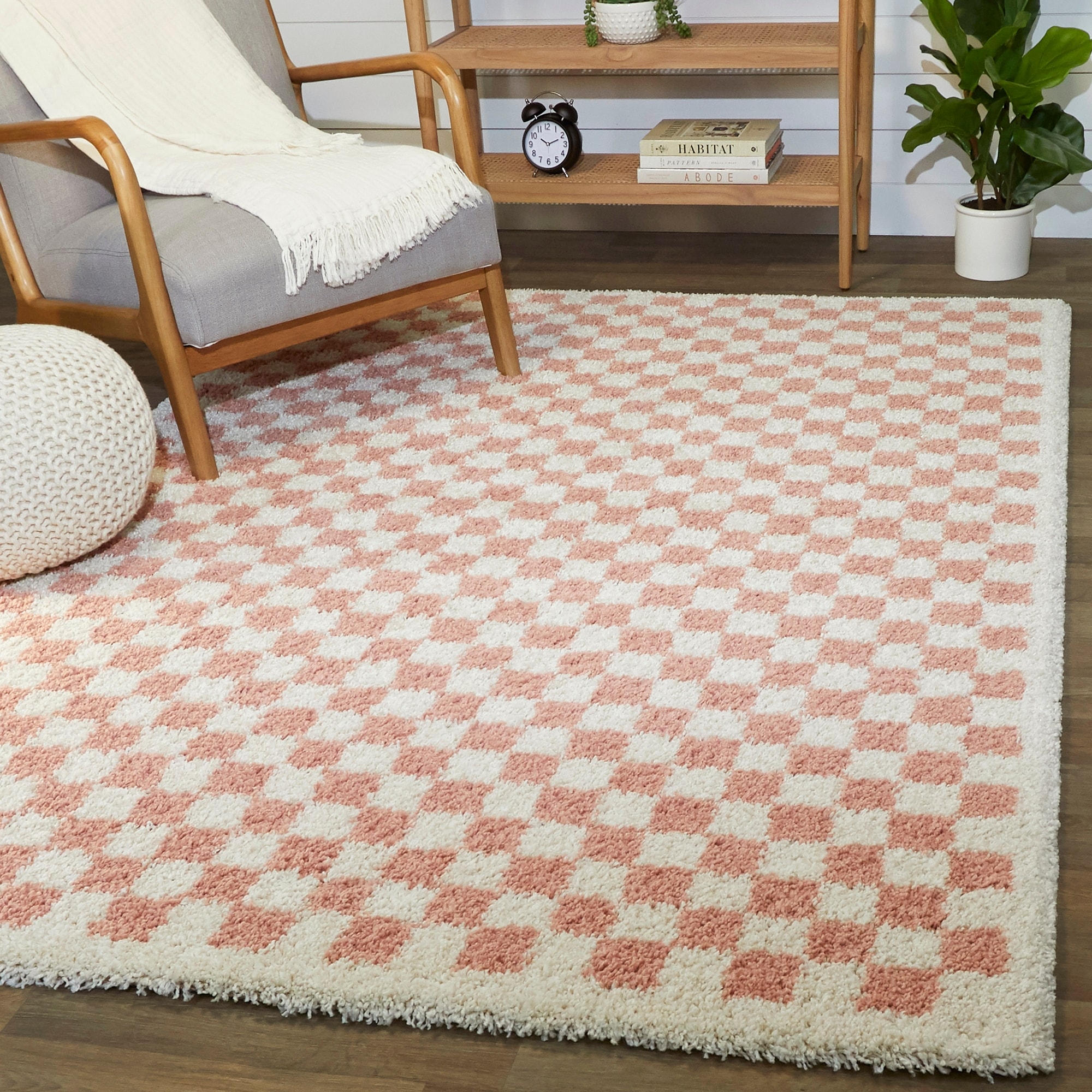 Balta Covey Plush Checkered Thick Shag Area Rug Pink 53 x 7 5 x 8 