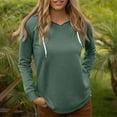 thumbnail image 2 of XPMWRP Women's Athletic Hoodies Trendy V Neck Sweatshirts Long Sleeve Drawstring Solid Color Pullover Fall Winter Casual Loose Fit Sweatshirts Green M, 2 of 4