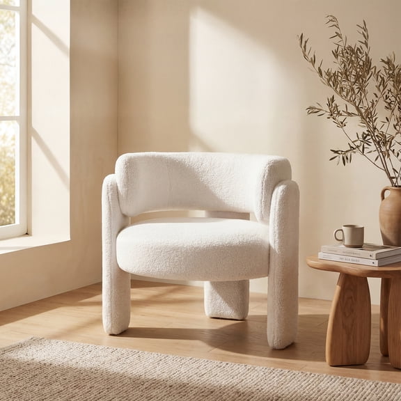 AFO Modern Upholstered Dining Chair, Cute Barrel Side Armchair with Round Back for Living Room Dining Room Bedroom, Cream