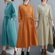 thumbnail image 3 of Vestido holgado de mujer con bolsillos, manga larga, botones, vestido de fiesta vintage con cintu Romacci Vestido de mujer, 3 of 7