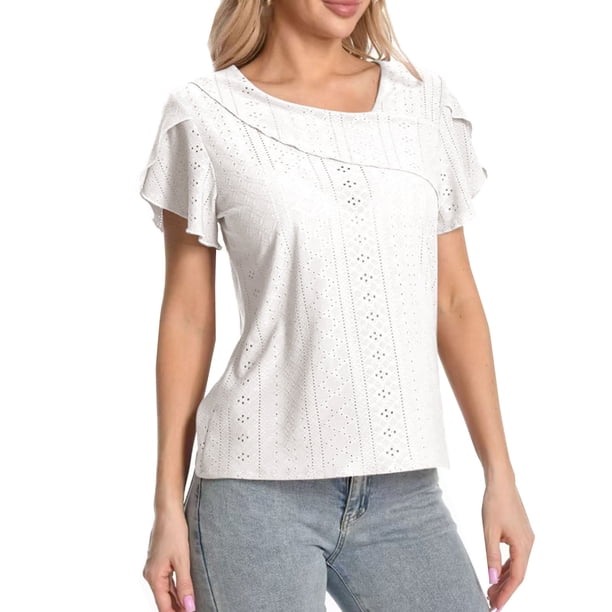 Tamaño Más Suelto Ajuste Camisetas para las Mujeres con Cuello en V de Manga Corta Suelta Camisa Superior, Poliéster