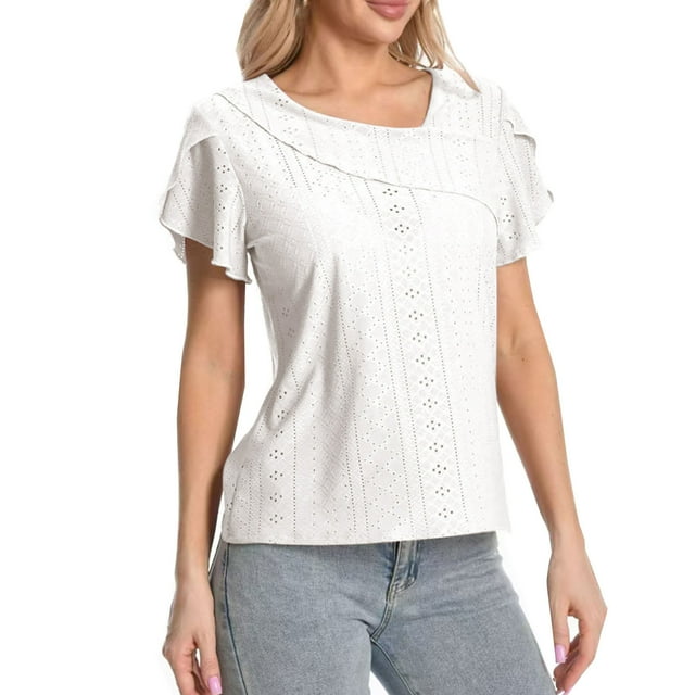Tamaño Más Suelto Ajuste Camisetas para las Mujeres con Cuello en V de Manga Corta Suelta Camisa Superior, Poliéster