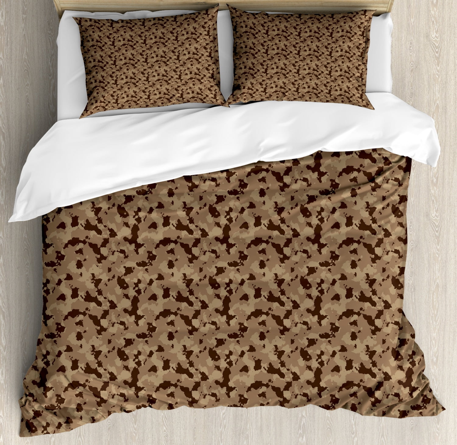 Camouflage Duvet Cover Set, Earth Tones Repetitive Camo Pattern Design