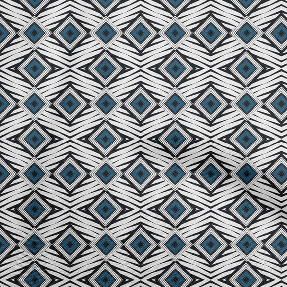 oneOone Polyester Spandex Teal Blue Fabric Abstract Geometric Quilting Supplies Print Sewing Fabric By The Yard 56 Inch Wide