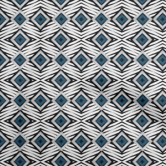 oneOone Polyester Spandex Teal Blue Fabric Abstract Geometric Quilting Supplies Print Sewing Fabric By The Yard 56 Inch Wide