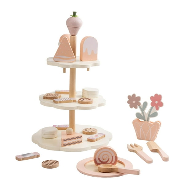 Juego de té de madera para fiestas, juego de té, juguetes de madera, de rol, de cocina, accesorios de cocina para niños, niñas pequeñas