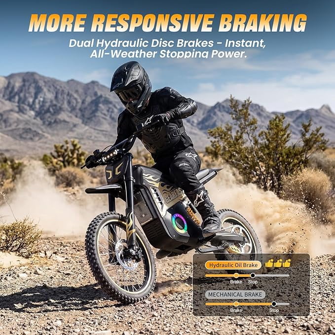 Electric Dirt Bike for Adults & Teens, 3550W, 41MPH, Up to 60 Miles Range, 48V/22AH Removable Battery, Hydraulic Brakes, 14"/12" Fat Tire Off-Road E-Dirt Bike for Age 13+, Gold
