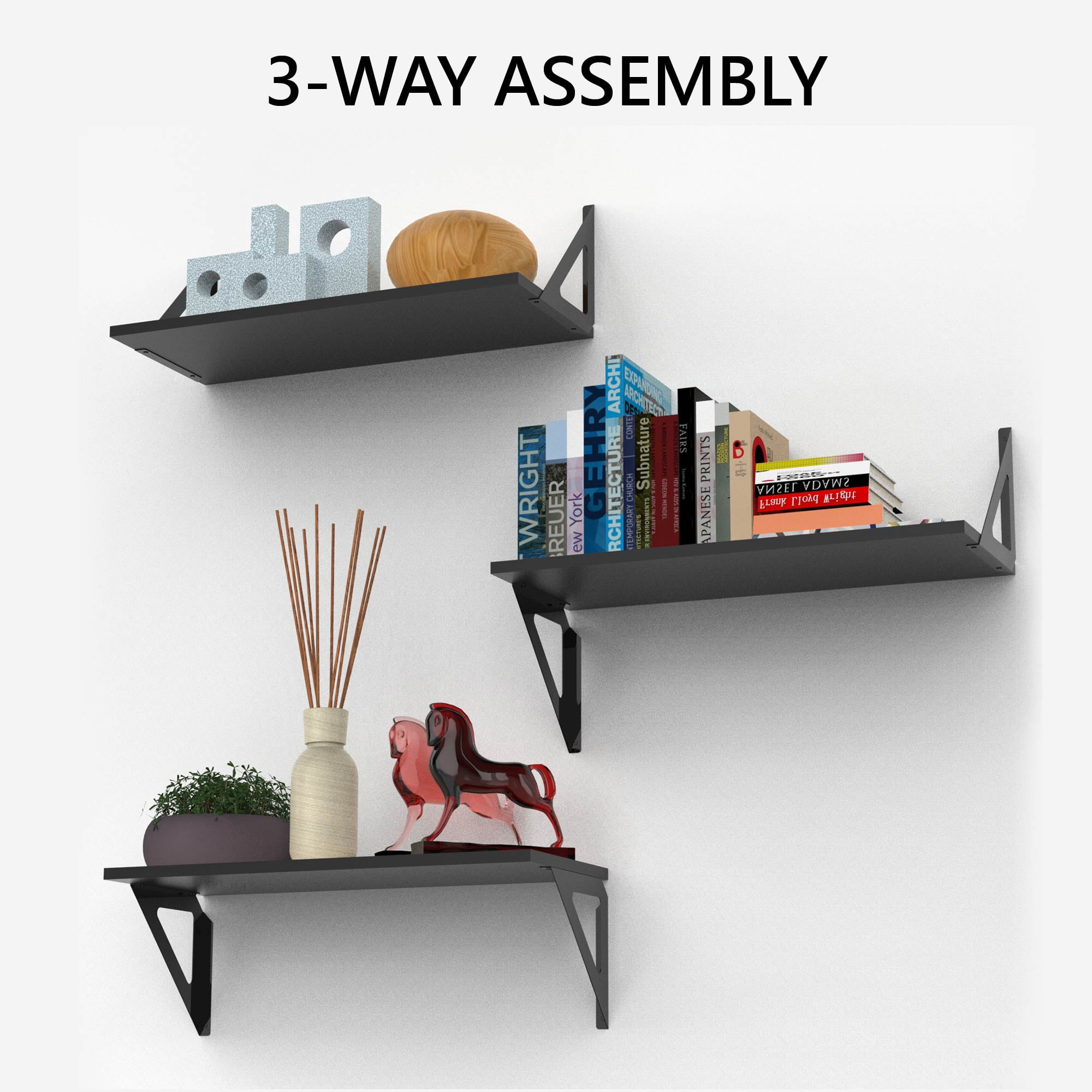 (3 pack) Hyper Tough 6 in. x 15 3/4 in. Modern Black Laminated Wood Shelf Kit