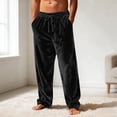 thumbnail image 2 of Men's Velvet Plush Warm Pajama Pants Fluffy Soft Sleepwear Solid Color Homewear Black S, 2 of 5