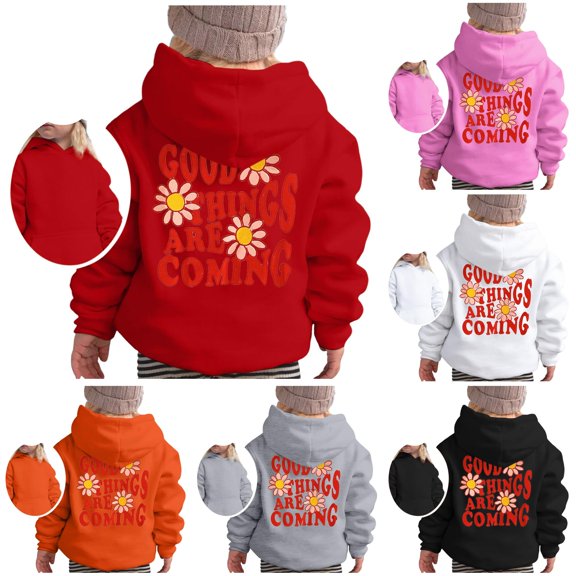 Vividxx Hoodies For Girls Long Sleeve Soft Sweatshirt Letter Print Kids Cute Pullovers Top Fashion Casual Hoodie For Fall Winter Trendy Fashion 9-10 Years