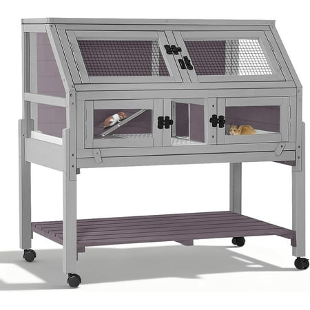 Aivituvin Large Guinea Pig Cage with 4 Support Feet & Wheels, Anti-Chew Small Animal Cage for Hamsters, Rats, Chinchillas, Includes Deep Leakproof Tray