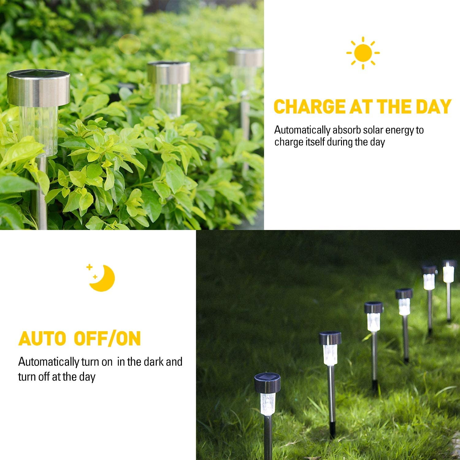 Qishi Solar Garden Lights, 12pack Solar Lights Outdoor - Waterproof, Stainless Steel Outdoor Solar Lights, LED Solar Powered Landscape Lighting for Yard Patio Landscape In-Ground Spike Pathway