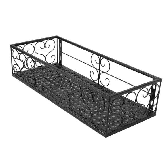 Iron Hanging Shelf Basket With Hooks, Balcony Hanging Baskets Railing Planters Balcony Flower Pot Holder Railing Shelf For Patio Porch Fence