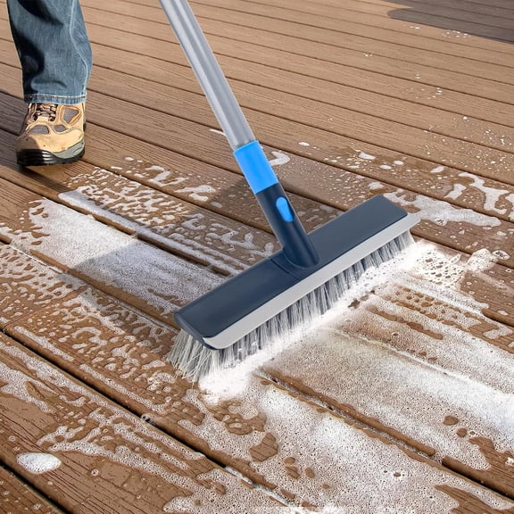 56" 2-in-1 Stiff Bristle Deck Brush – Long Handle Outdoor Indoor Scrubber
