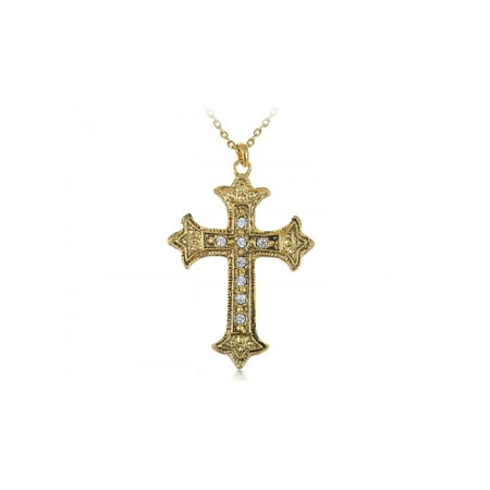 - Gold Tone Metallic Color Holy Religious Celtic Cross Crystal Pendant Necklace