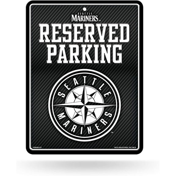 Rico Industries, Inc. Mariners 8x11 Metal Sign Carbon Fiber Design Embossed Wall Parking Team Logo Novelty Baseball
