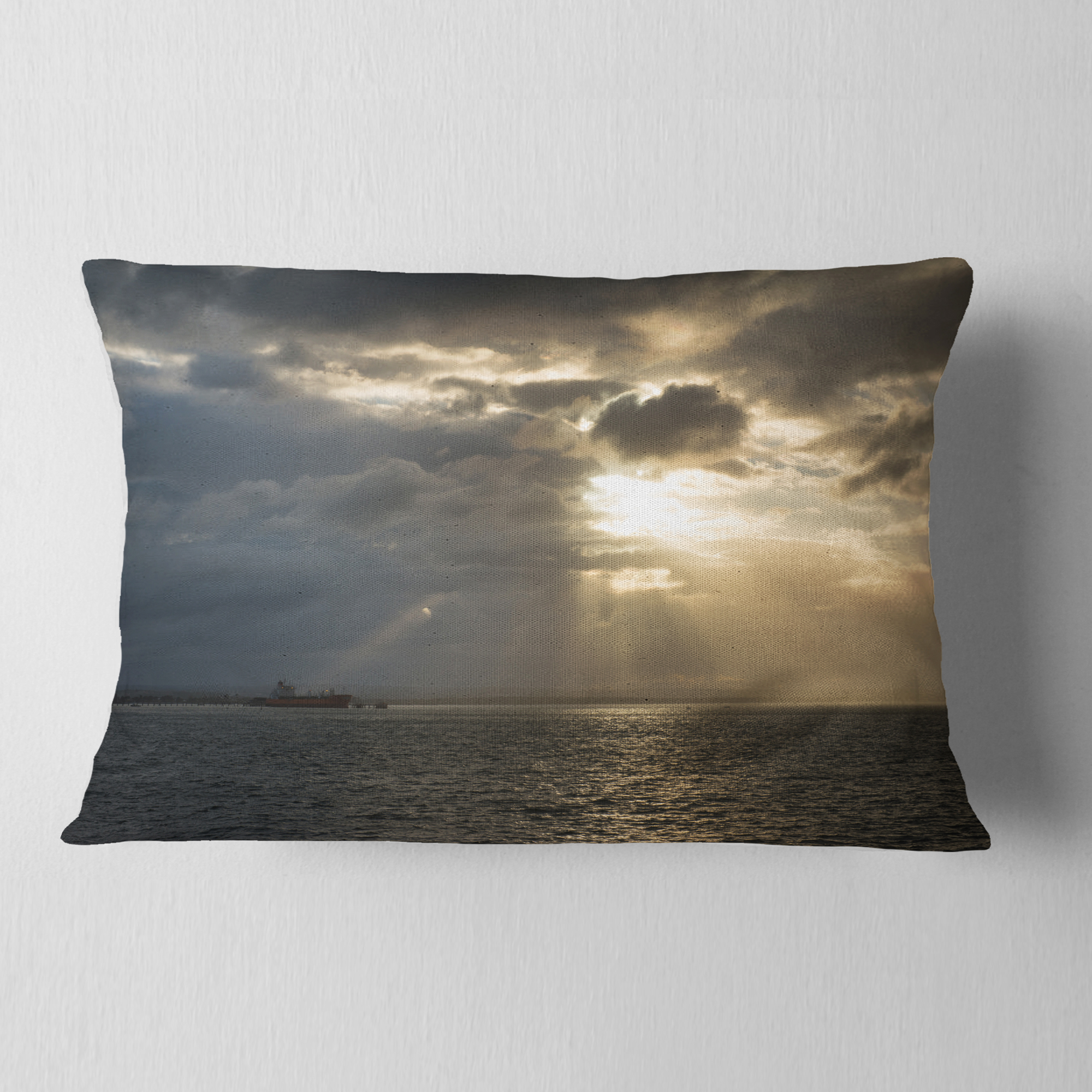 Designart Beautiful Cloudy Sunset at Australia Beach - Seashore Throw Pillow - 12x20