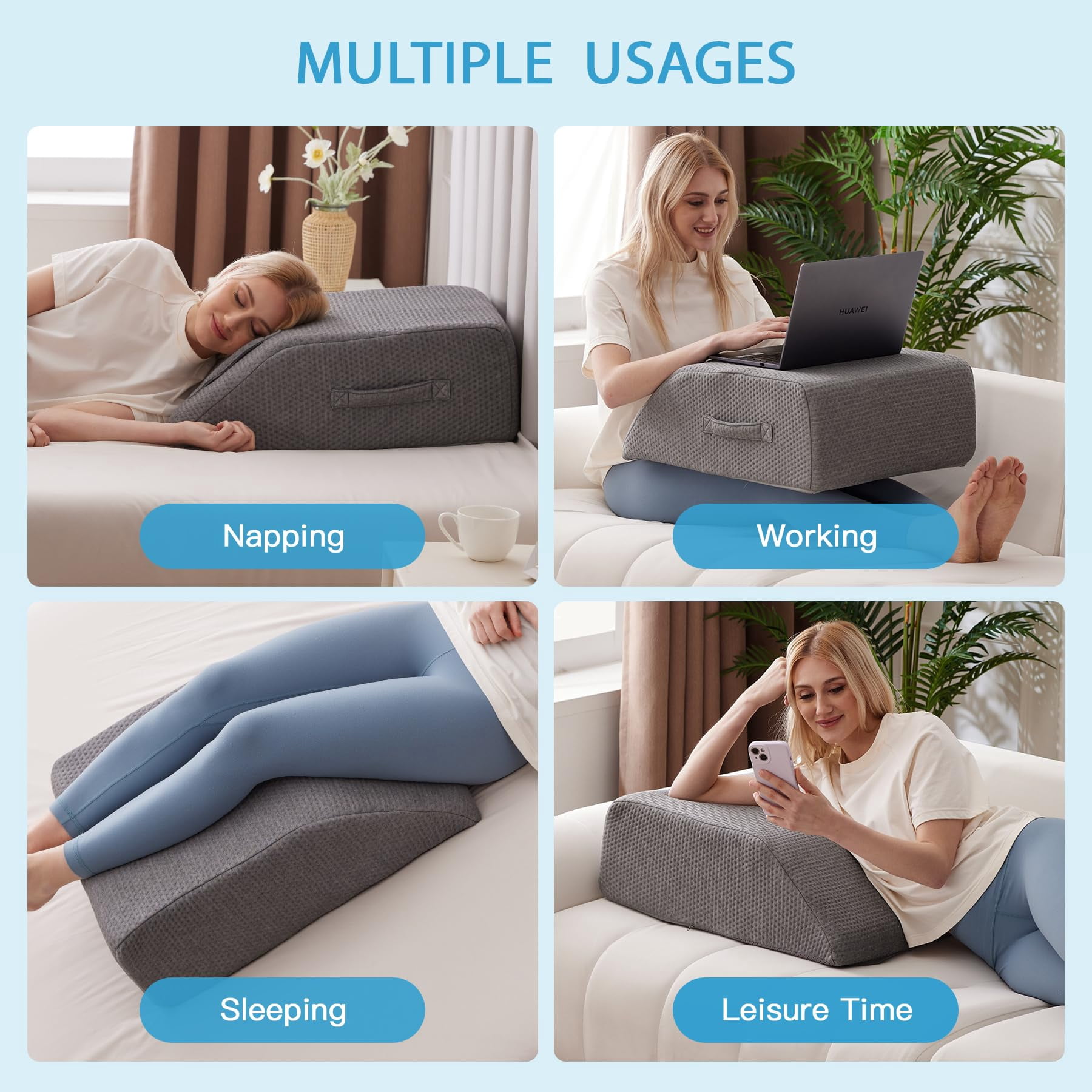 Leg Pillow Elevation  Wedge For Elevating After Memory Foam Foot Sleeping 23.6*16.8*8 Inch Dark Grey