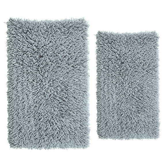 Knightsbridge Melbourne 220 GSF Non Skid Back Bath Rug Set - 2- Piece - 17x24 and 21x34", Silver