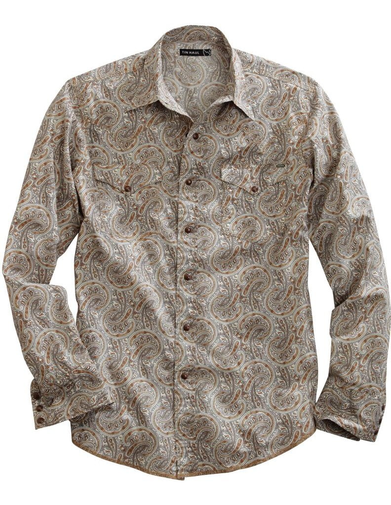 Tin Haul Western Shirt Mens Long Sleeve Snap Tan 1000100640207 BR