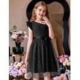 thumbnail image 3 of Oudiya Girls Spring One Shoulder Dresses Ruffle Sleeveless Formal Birthday Party Tulle Belted Dress for Kids 4-12Y, 3 of 8