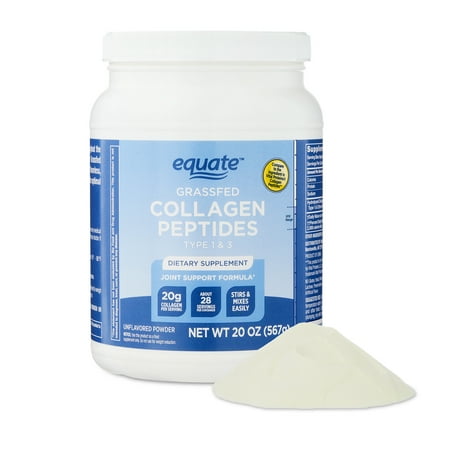 Equate Grass Fed Hydrolyzed Bovin Collagen Peptides Type 1 & 3 Dietary Supplement, Powder Form, Unflavored, 20 oz