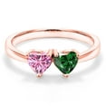 thumbnail image 3 of Gem Stone King 18K Rose Gold Plated Silver Ring Heart Shape Pink Moissanite and Nano Emerald Green (1.00 Cttw, Size 6), 3 of 6