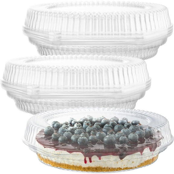 WarmHaven 10" Plastic Disposable Pie Containers with Hinged Locking Lids | 5 Round Pie Keepers/Flan Cake Containers for Transport