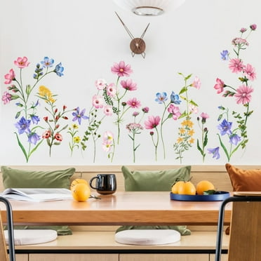 Flowers Wall Decals Vinyl Summer Flowers Wall Stickers Removable Floral Wall Murals Peel and Stick Colorful Flower Wall Decor for Girls Bedroom Living Room Nursery