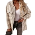 thumbnail image 2 of Mujeres otoño e invierno pata de gallo estampado manga larga cuello vuelto traje cárdigan abrigo de lana Tops Fridja  po3191, 2 of 3