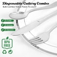thumbnail image 4 of 75 Pack Silver Plastic Silverware Disposable Cutlery Set - 25 Forks Knives Spoons - Disposable Flatware Heavy Duty Plastic Utensils Set for Catering, Parties, Dinners, Weddings, 4 of 14