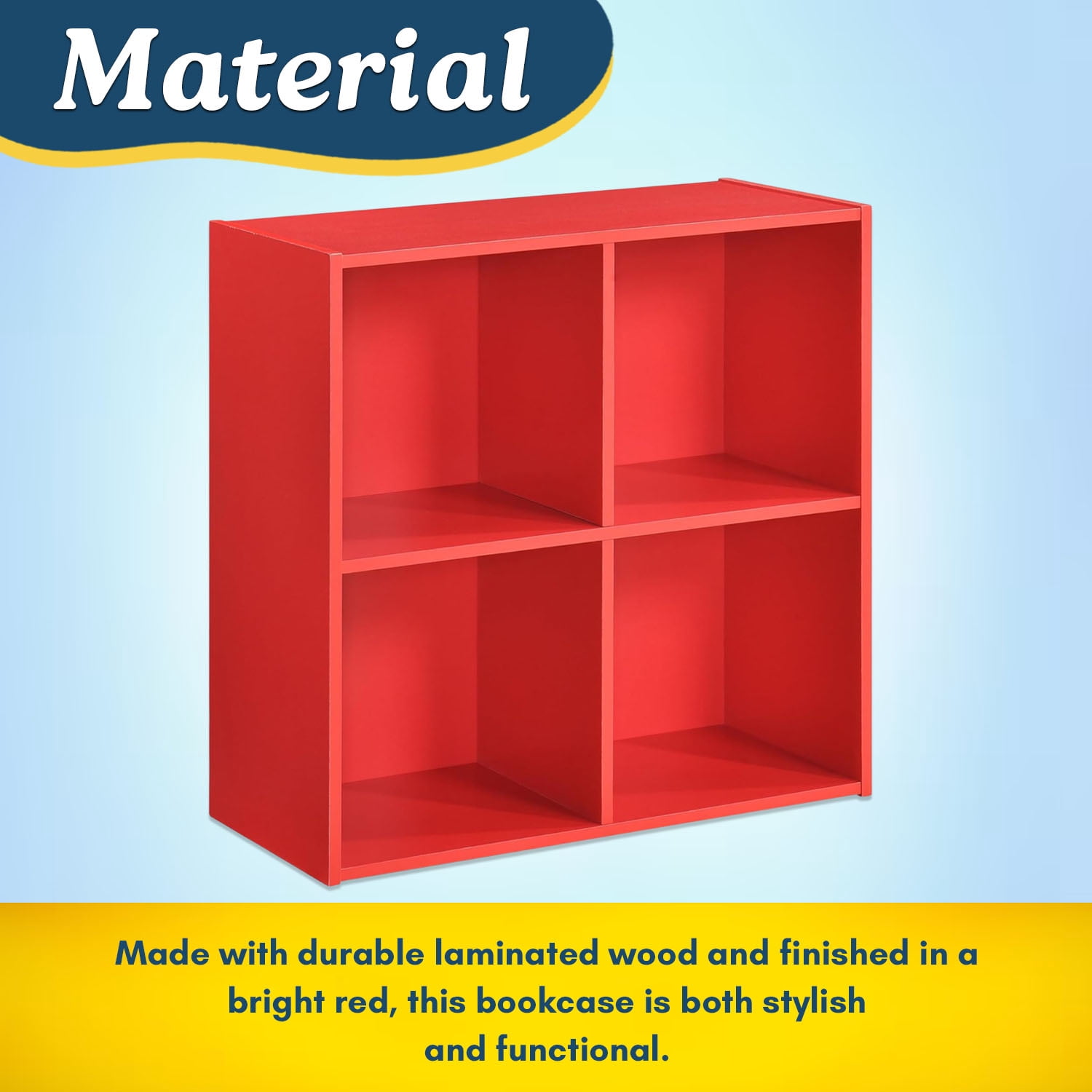 Kings Brand Furniture - 4 Cube Storage Organizer Book Shelf, Toy Storage Organizer for Playroom, Bedroom, Nursery School, Red