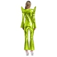 thumbnail image 2 of Moggemol Womens 70s Rave Outfits Shiny Metallic Bell Bottom Alien Jumpsuit Fluorescent Green L, 2 of 4