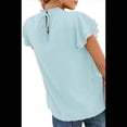 thumbnail image 2 of Blusa Informal de Corta con Cuello Redondo, Encaje, Crochet y Pompones para Mujer, Color Azul , Talla XXL, 2 of 7