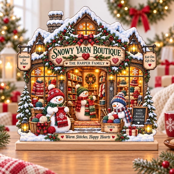 Wooden Stand Snowman Yarn Boutique Christmas Decor