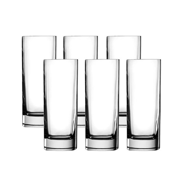 Luigi Bormioli Strauss 13.25 Oz Long Drink Glasses - Set of 6 Square-Shaped Highball Glassware, Made in Italy for Cocktails, Wate