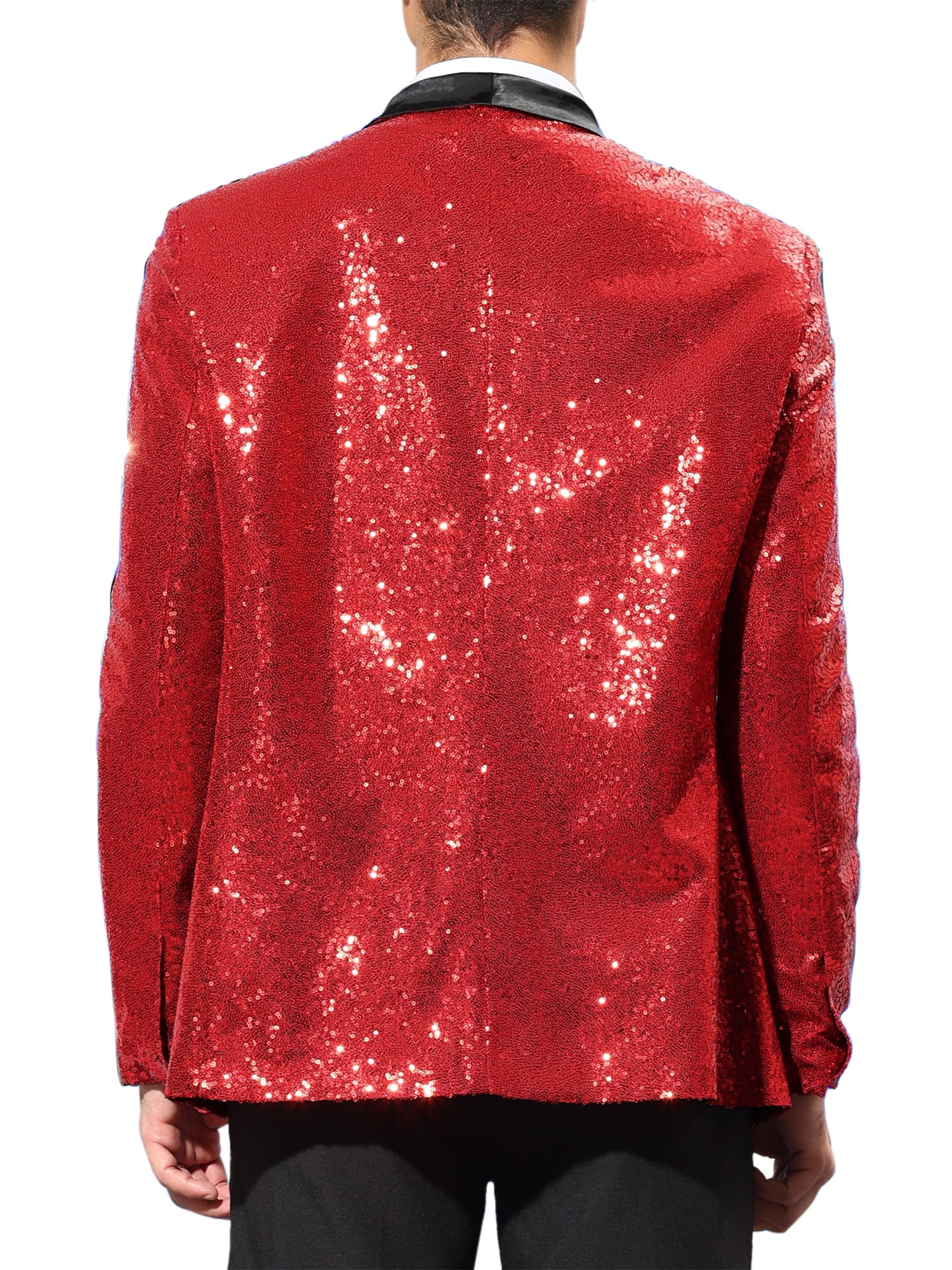 Unique Bargains Men's Sequin Sport Coats Shawl Lapel One Button Wedding Shiny Blazer S Burgundy