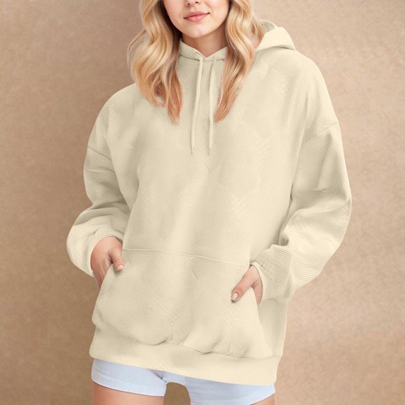 ZMFXJPE Hoodie Sweatshirt Women Hooded Sweatshirt Women Solid Hoodie Women Sweater Pullover for Women Women Fashion Sweaters Fitted Hoodies for Women, Beige, XXL
