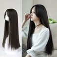 thumbnail image 1 of RV Pelucas de cabello largo para mujer, ocho personajes hinchados, flequillo, cara redonda natural, peluca larga mediana, cubierta de cabeza completa, cabello largo y liso para mujer, dividido en el medio realista (él) brillar Electrónica, 1 of 5