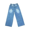 thumbnail image 5 of CPNG Boys Baggy Retro Jeans Straight Wide Leg Distressed Pants Casual Lightweight Fashion Button Front Zipper Denim Pants(Light Blue,10-11 Years), 5 of 5