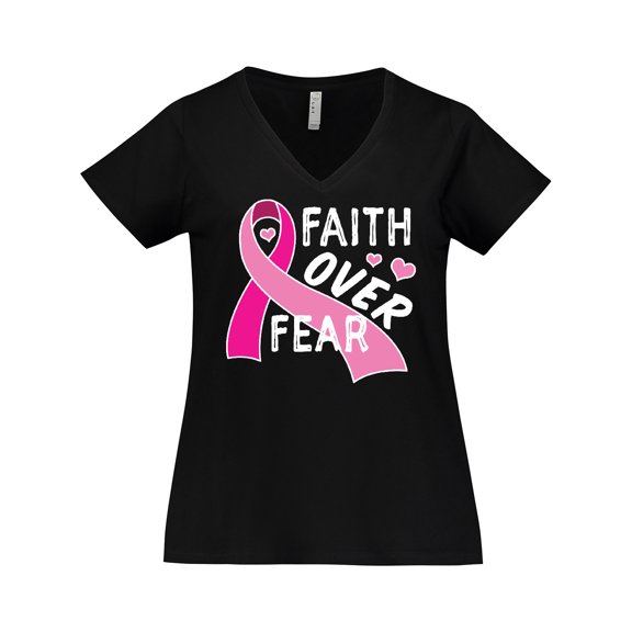 Inktastic Breast Cancer Awareness Faith Over Fear Women's Plus Size V-Neck T-Shirt