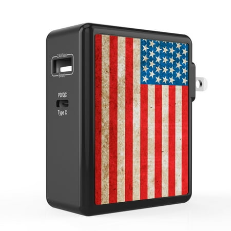 

Infuze 45W Wall Charger for Nuu X6 Plus - 2 Port PD Power Delivery USB-C 2.4A USB-A Power Adapter with Foldable Plug - Vintage American Flag