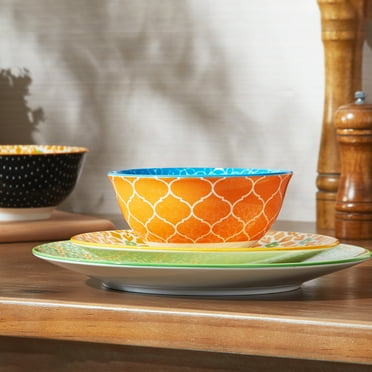 Contenpo 12pcs Colorful Ceramic Dinnerware Set, 4x8" Salad Plates, 4x10" Dinner Plates, 4x5.5" Bowls