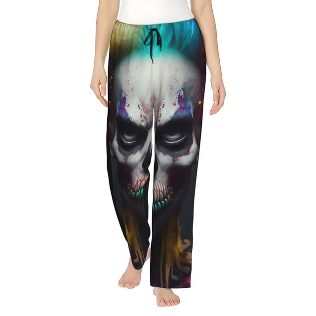 Fotbe Modern Abstract Colorful Skull C Pantalones de Pijama para Mujer, Pantalones de Dormir, Pantalones Pj con Cordón y Bolsillos-X-Large