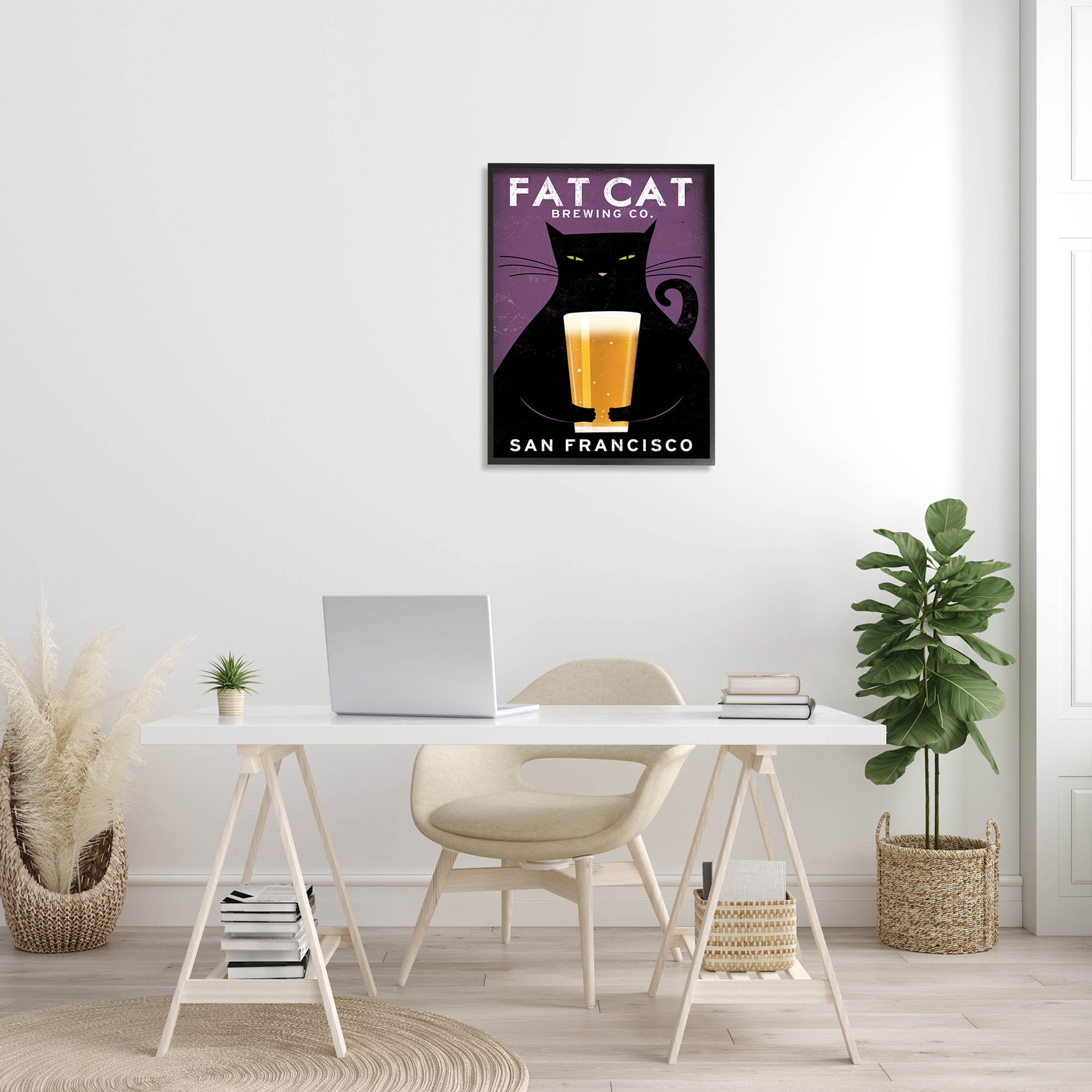 Stupell Industries Fat Cat Brewing Vintage Typography Graphic Art Black Framed Art Print Wall Art, Design by Ryan Fowler
