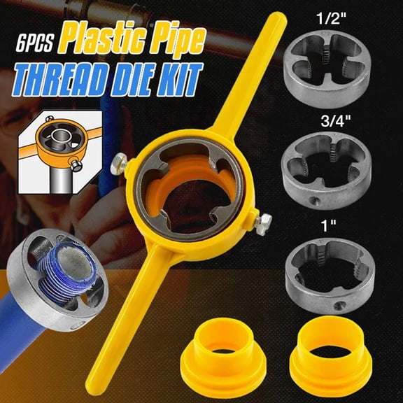 Pipe Threading Tool Set With Handle, 1 Tube Die, 3 Thread Dies (1 On Tube Die), 2 Round Dies, For Plumbing Maintenance, Pipe Thread Repair, Diy Plumbing Projects