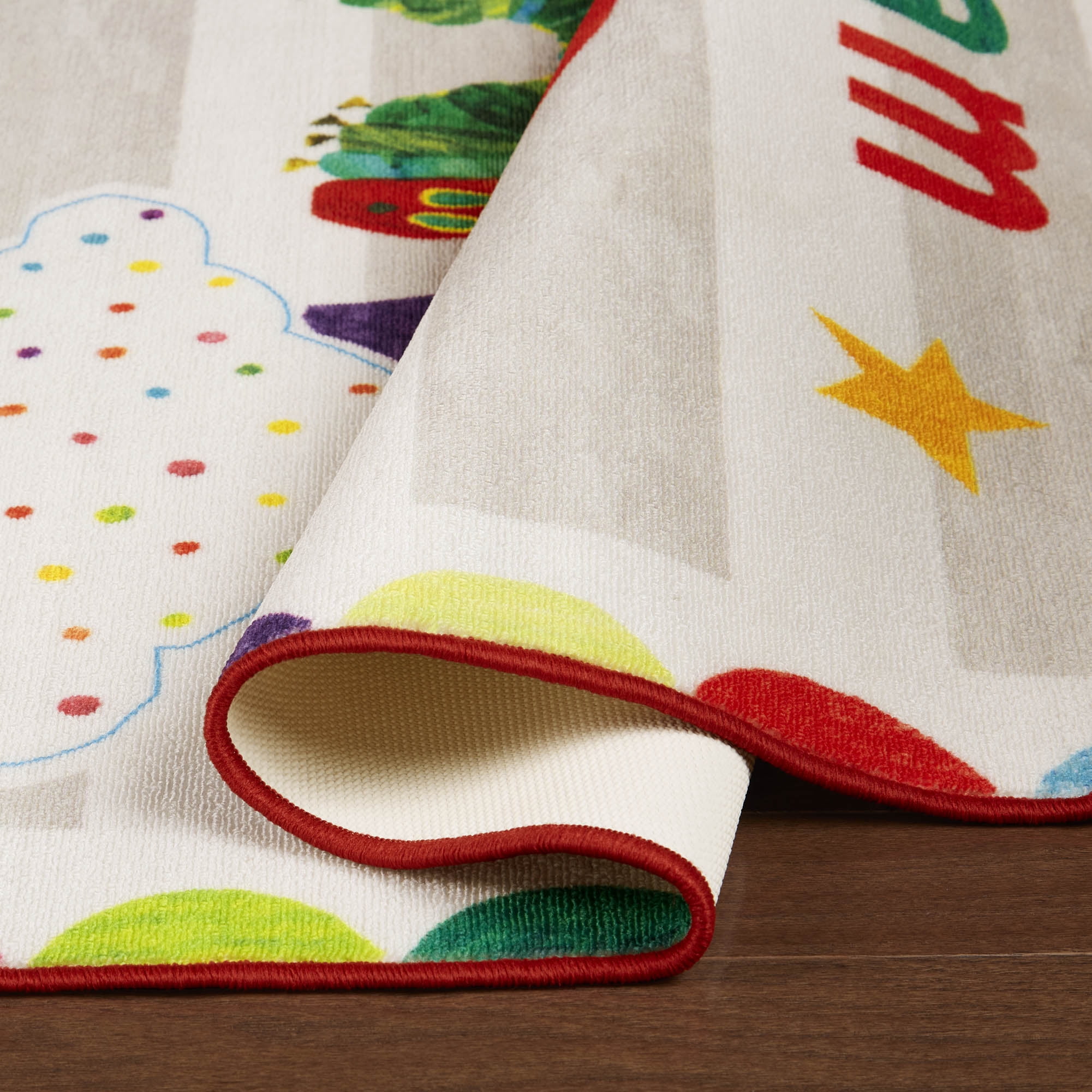 Eric Carle "The Very Hungry Caterpillar" Elementary Dream Big Little One Kids Machine Washable Area Rug, White/Grey, 6'6"x9'5"