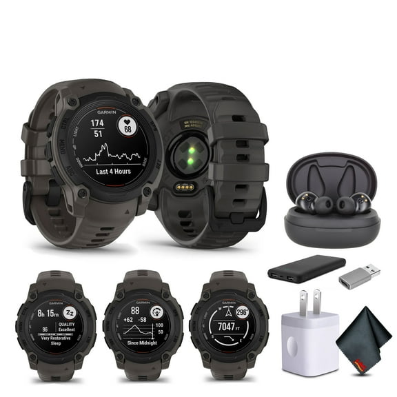Garmin Instinct E 40mm, Outdoor GPS Smartwatch Charcoal (010-02932-00) with Earbuds Bundle